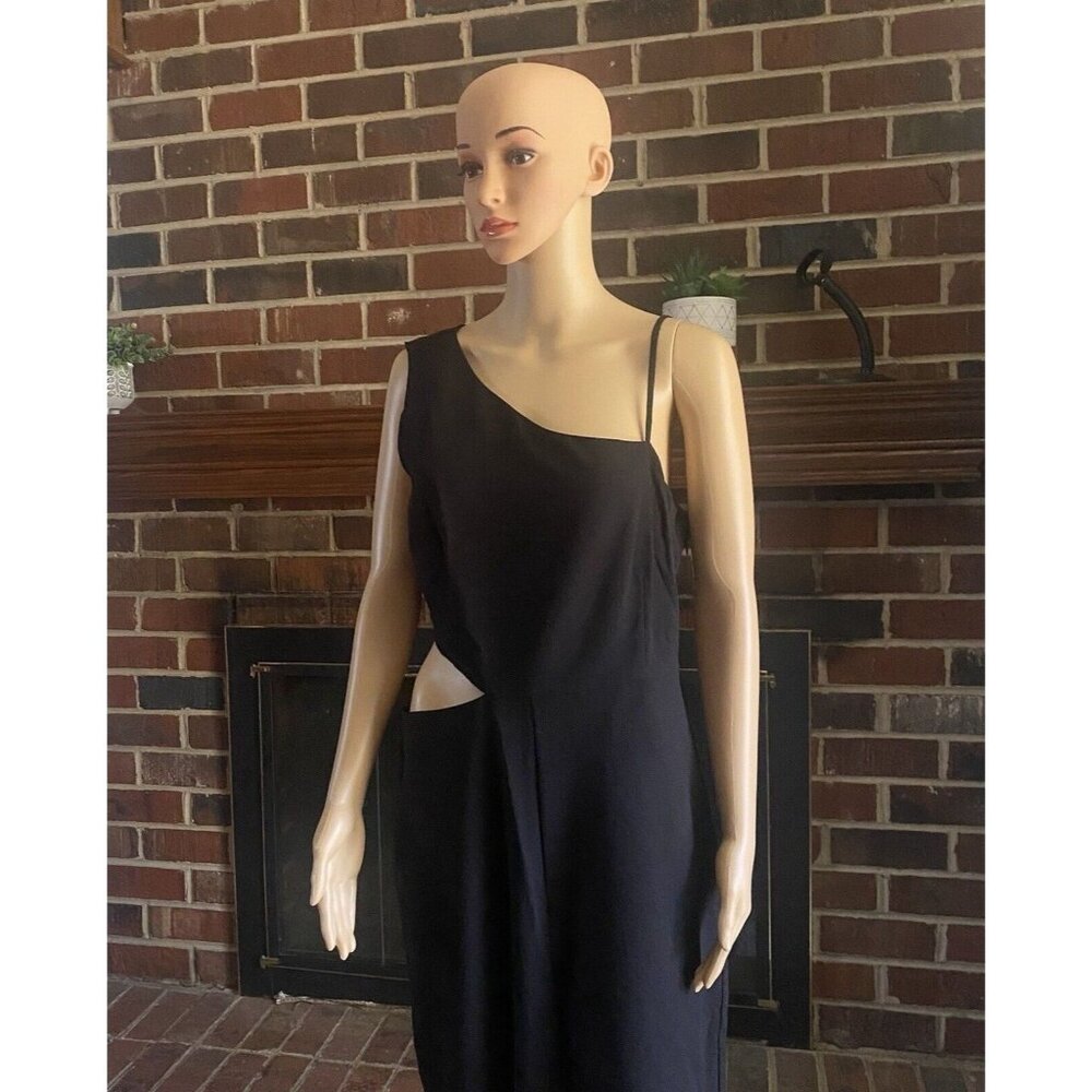 NICOLE MILLER Women’s One Shoulder Side Cut Out Jumpsuit Size 14 Black Zip New - Picture 15 of 16
